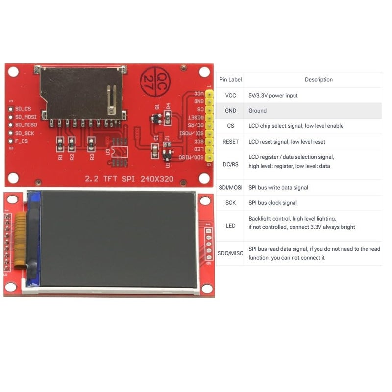 GODIYMODULES وحدة عرض LCD TFT SPI بحجم 2.2 بوصة 2.2" 240x320 ILI9341 مع فتحة بطاقة SD لأردوينو LCD 51/AVR/STM32/ARM/PIC - Image 2